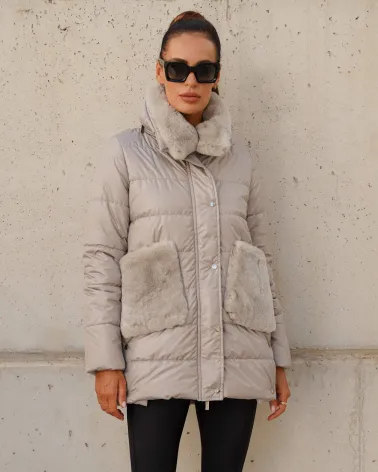 Beige Daunenjacke