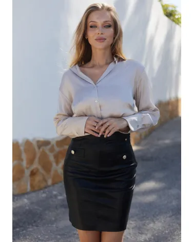 Black leather pencil skirt