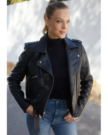 Black leather biker jacket