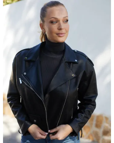 Black leather biker jacket