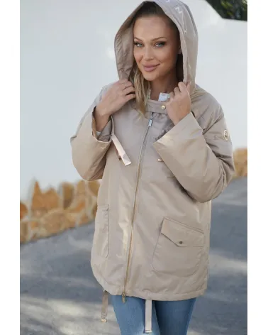 Beige wasserdichte Parkajacke