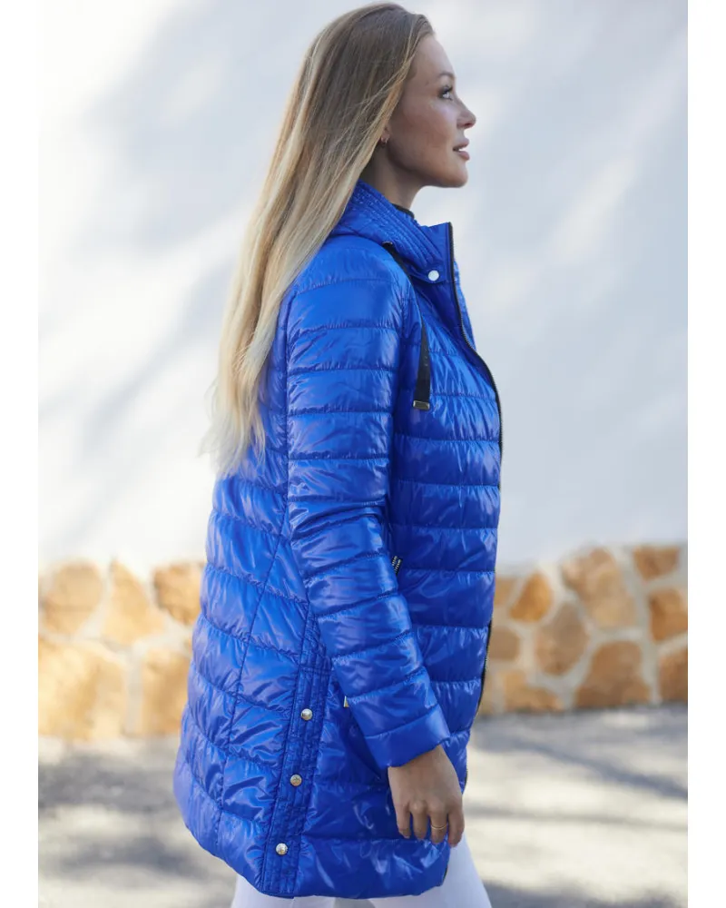 Cornflower blue quilted jacket with a hood FAN LEATHER Odzież