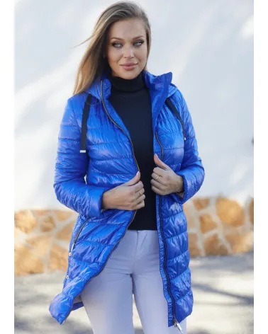 Kornblumenblaue Steppjacke mit Kapuze