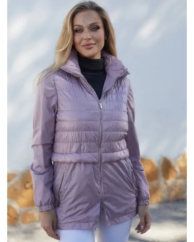 Lila-rosa Steppjacke mit Kapuze