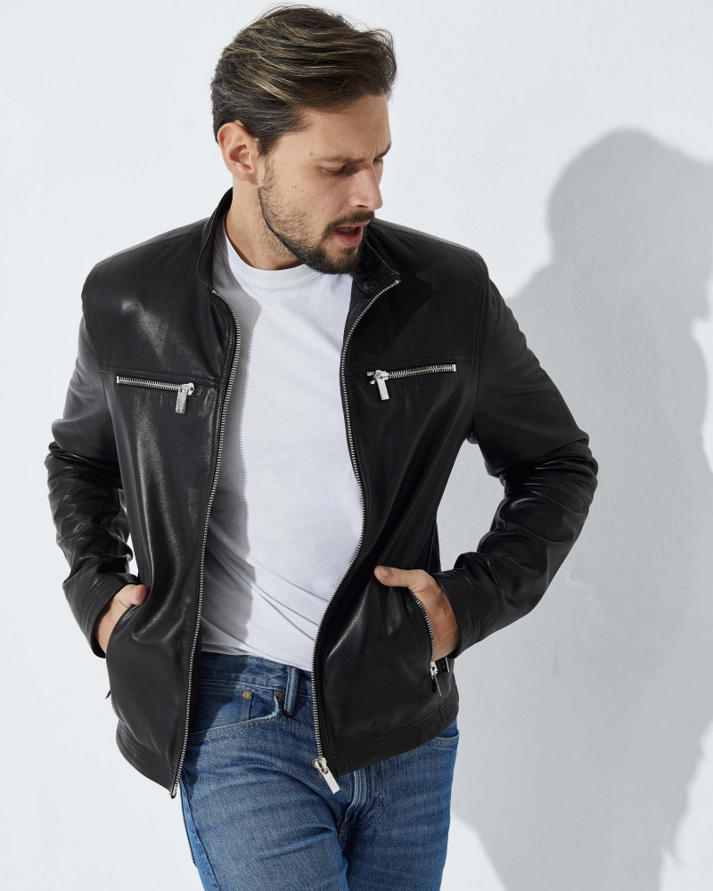Classic men's black leather jacket