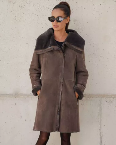 Sale | Taupe Suede Sheepskin Coat