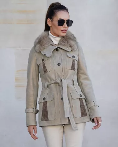 Sale | Beige sheepskin coat with separate belt