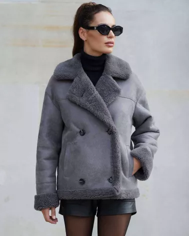 Sale | Short gray sheepskin coat