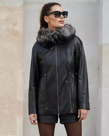 Sale | Black Leather Jacket with Hood