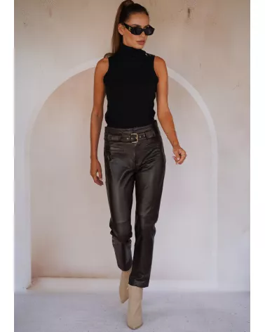 Brown leather trousers