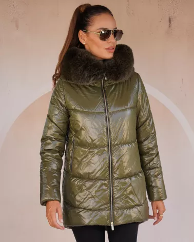 Green down jacket with hood