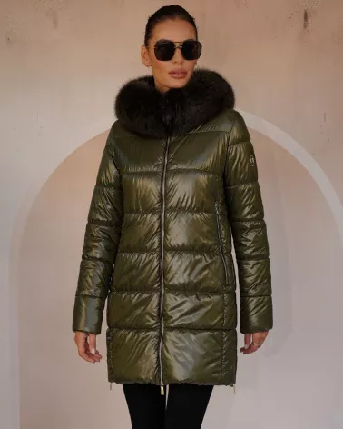 Green down jacket with hood