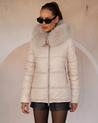 Light peach down jacket with hood