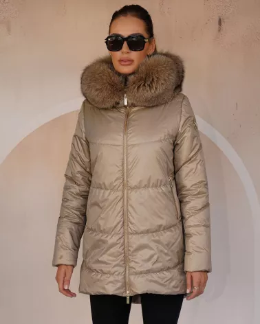 Camel Hooded Down Jacket