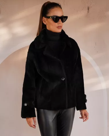 Black double-sided sheepskin coat