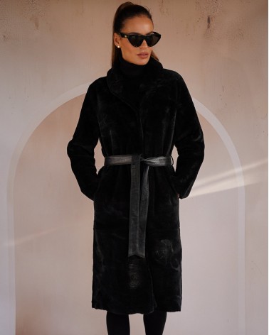 copy of Black reversible sheepskin coat with a separate belt