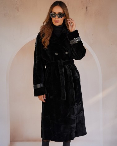 copy of Black long sheepskin coat with separate belt