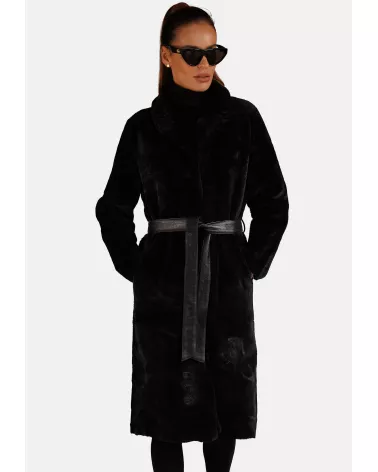 copy of Black reversible sheepskin coat with a separate belt