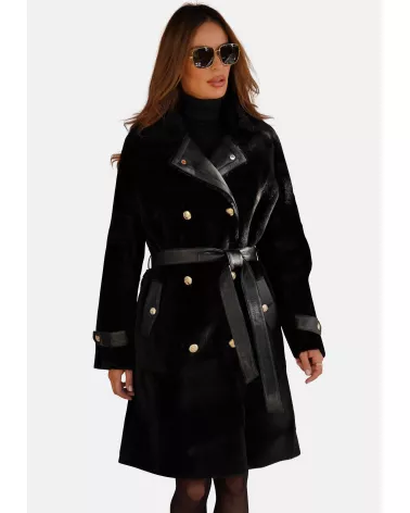 copy of Black sheepskin coat with separate belt