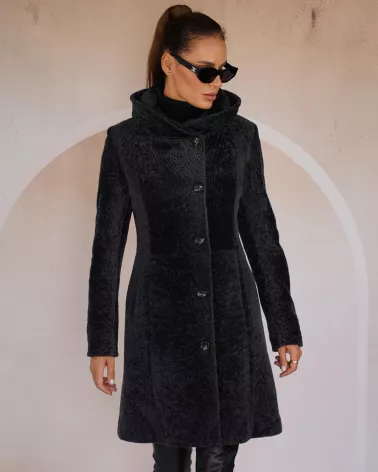 Sale | Graphite fur coat with hood