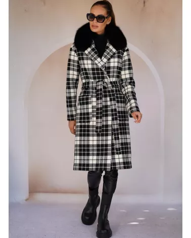 Sale | Black and white check cashmere wool coat