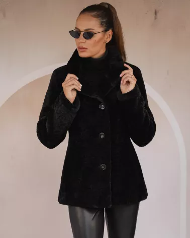 Sale | Black fur with stand-up collar