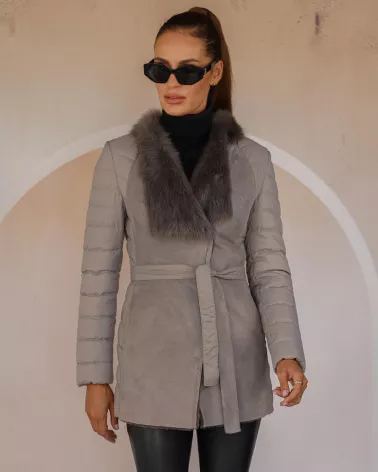 Sale | Gray sheepskin coat with separate belt