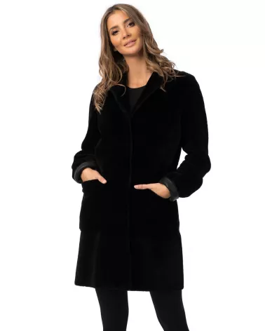 Black double-sided sheepskin coat