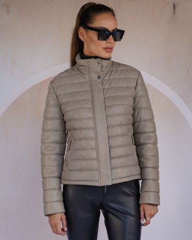 Sale | Taupe Leather Jacket with a stand-up collar