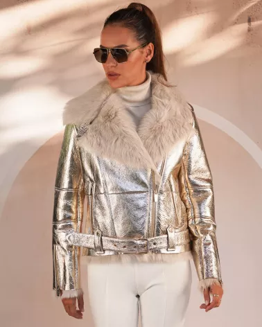 Sale | Golden sheepskin coat with a ramones type tuscany