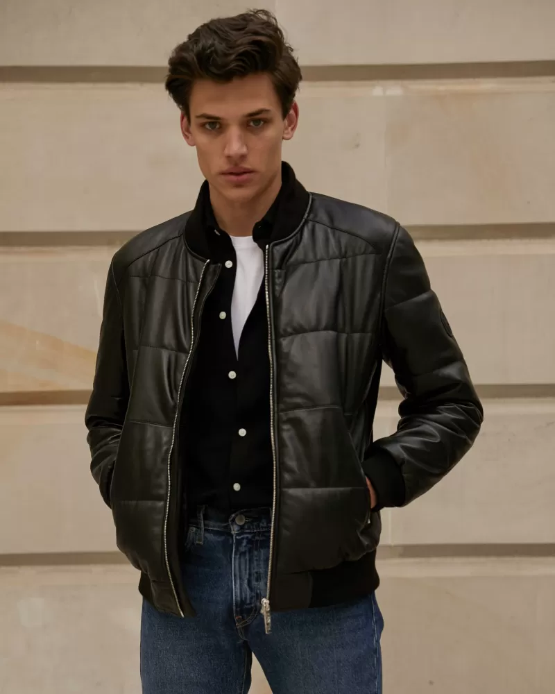 Men's black padded leather jacket FAN LEATHER Odzież skórzana