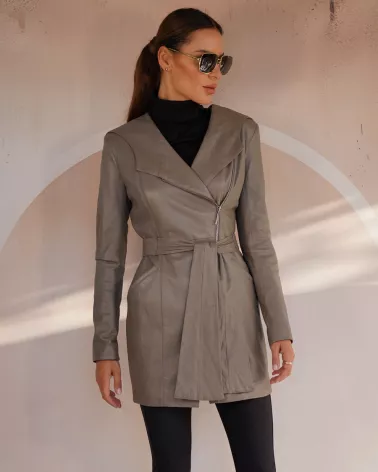Hooded leather coat