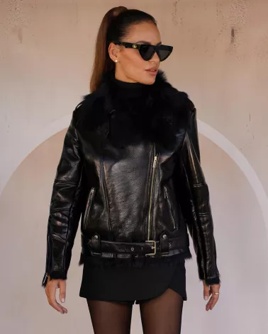 Sale | Black toscana shearling biker jacket