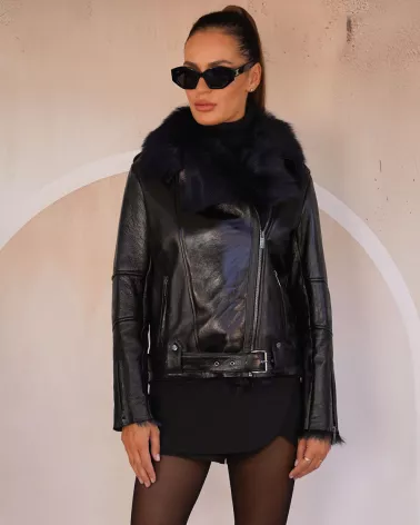 Sale | Black toscana shearling biker jacket