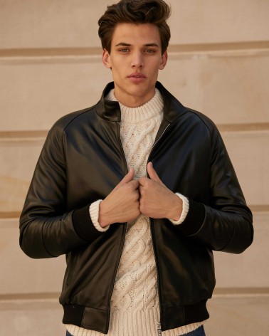 insulated leather bomber jacket