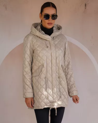 Verkauf | Beige Steppjacke mit Kapuze