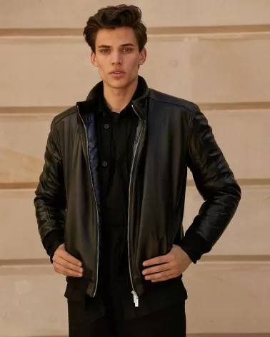 Black reversible winter leather jacket