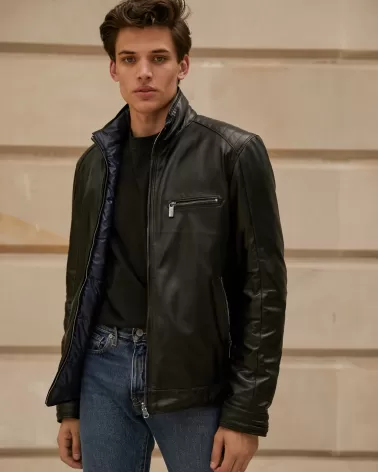Black reversible padded leather jacket
