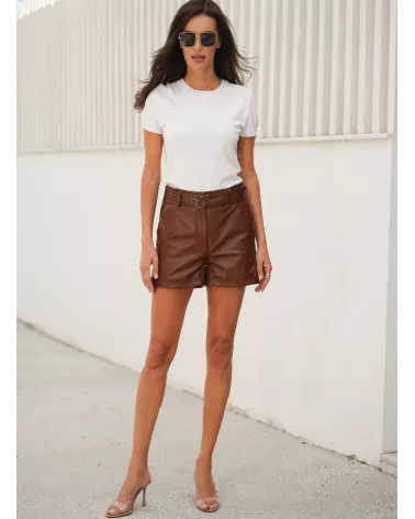 Cognac leather shorts