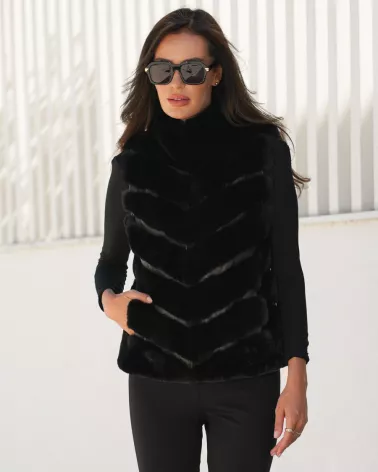 Black fur vest with lambskin
