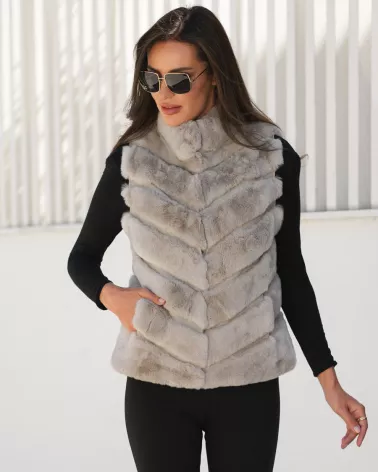 Beige fur vest with lambskin