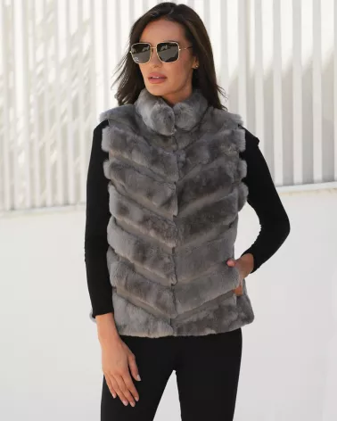 Grey fur vest with lambskin