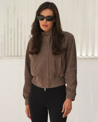Mocha suede bomber jacket