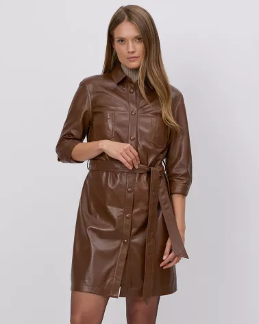 Whiskey leather dress with a separate belt