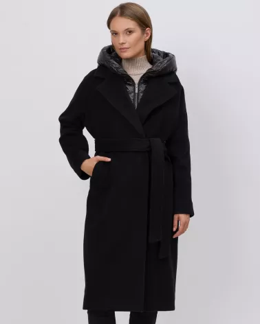 Black wool and cashmere coat with detachable lining