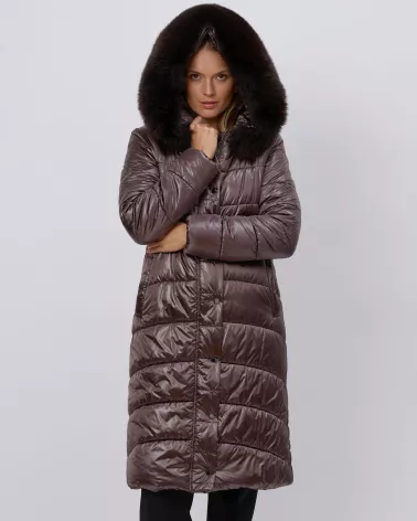 Brown down jacket with a hood