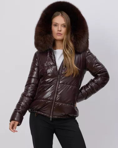 Brown hooded down jacket