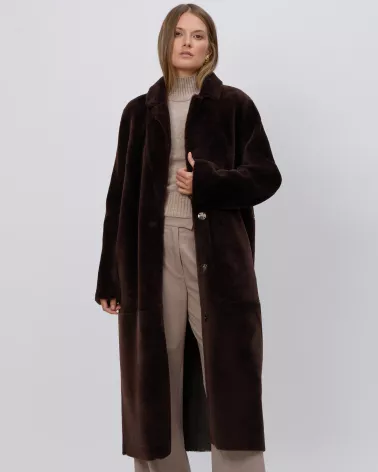 Brown reversible sheepskin coat with a separate belt