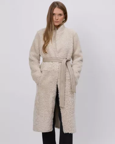 Ivory reversible sheepskin coat with separate belt