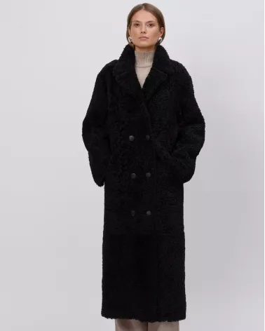 Black reversible sheepskin coat with a separate belt
